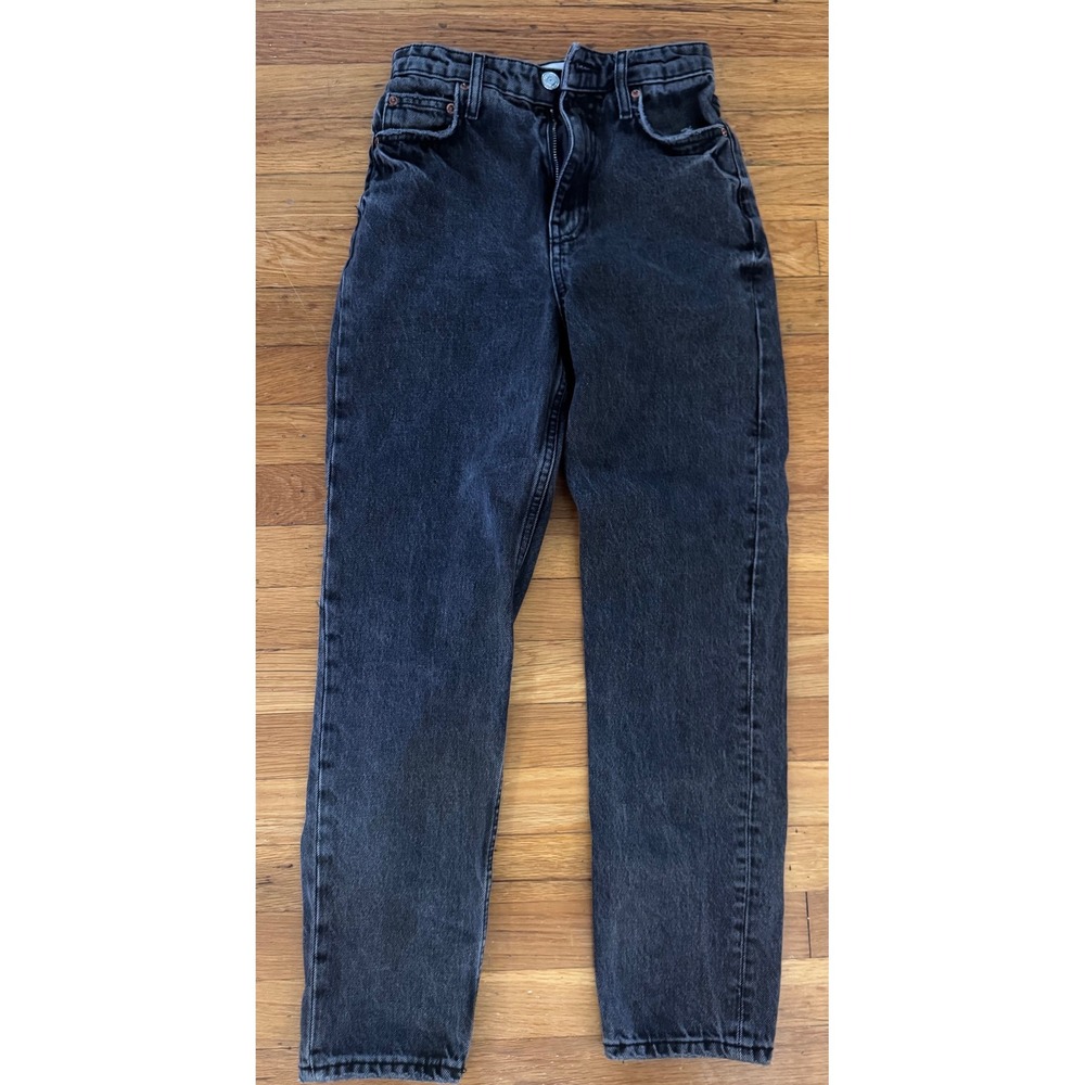 Zara The 90s Mom Fit Jeans Faded Black High Waisted Straight Leg Size 0
